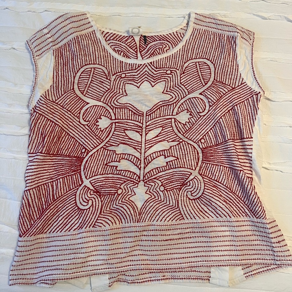 Stylish Women's Red & White Embroidered Sleeveless Blouse